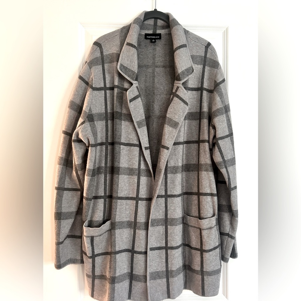 FORTUNE + IVY | Max Double Pocket Sweater Blazer | Grey | 2X